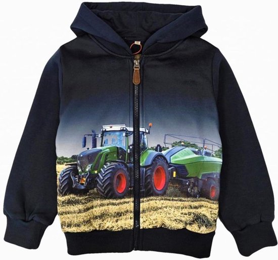 Gilet Kinder tracteur tracteur Fendt couleur bleu foncé gris capuche taille 92