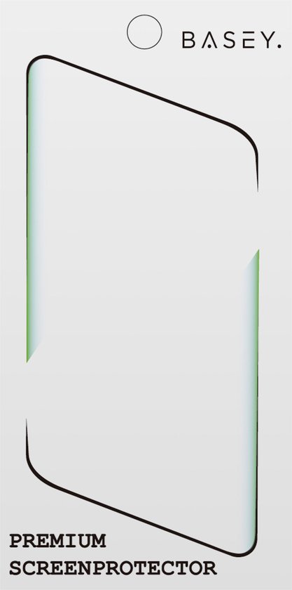 Emballage de BASEY. Premium Screenprotector avec un cercle et une découpe rectangulaire.