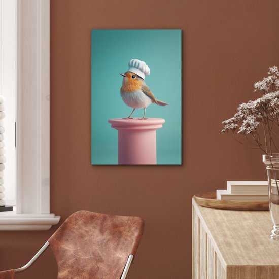 Tableau aluminium 40x60 cm - Décoration murale métal - Rouge-gorge - Vogel - Toque de chef - Plinthe - Décoration murale métal salon - Décoration industrielle - Photo sur dibond - Accessoires industriels chambre