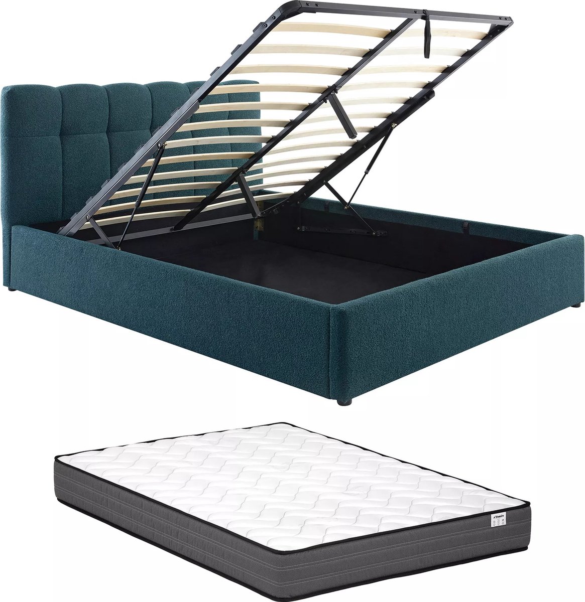 Vente-unique Bed met opbergruimte stof groenblauw 160 x 200