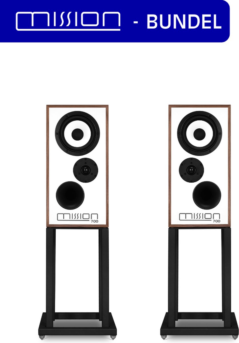 Mission 700 Luidsprekers & Stands - Bundel – Iconisch Design en Optimale Geluidsweergave - Waltnoot/ Zwart