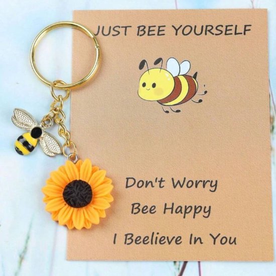 Abeille avec Bloem - Porte-clés - Pendentif porte-bonheur - Pendentif - Abeille - Bloem - Bourdon - Abeille - Porte-clés - Avec carte avec texte