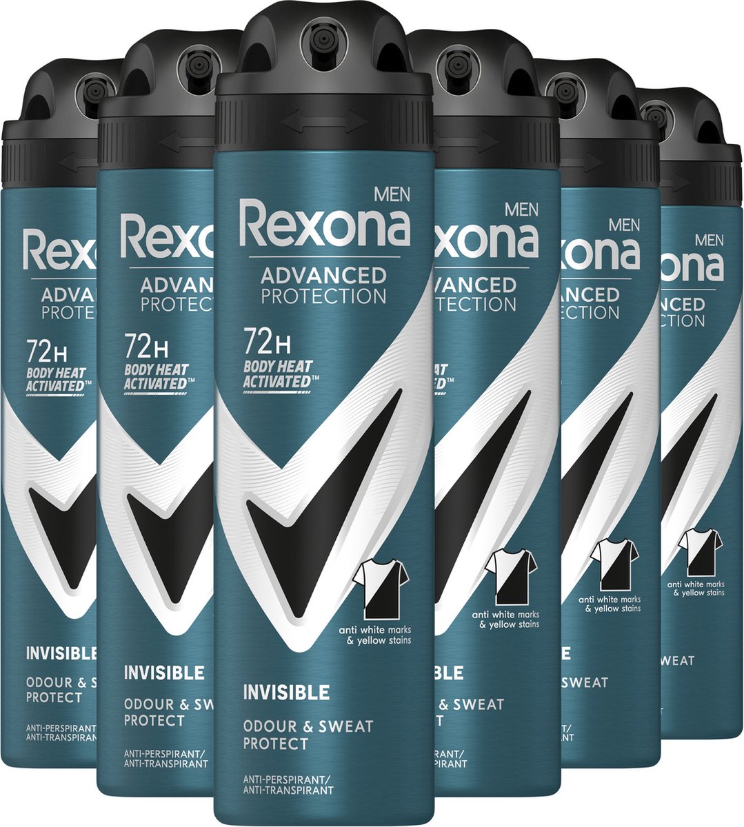Rexona Men Advanced Protection Anti-Transpirant Deodorant Spray - Invisible - onzichtbaar op zwarte en witte kleding - 6 x 150 ml