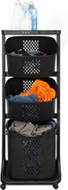 Eleganca Wasmand 3 vakken - Inhoud 82 L - Wassorteerder - Afneembare manden - Wasmand op Wielen - Ruimtebesparend - B44xD33xH109 cm - Kunststof - Zwart