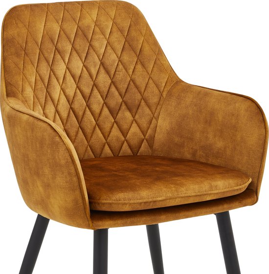 Colenis® - Chaise de salle à manger Laura - Set de 4 - Miel doré - Velours Adoré - Industriel - Avec accoudoir