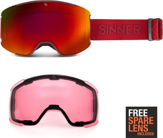Sinner SNOWFLAKE skibril - Bordeaux Rood - incl 2 lenzen