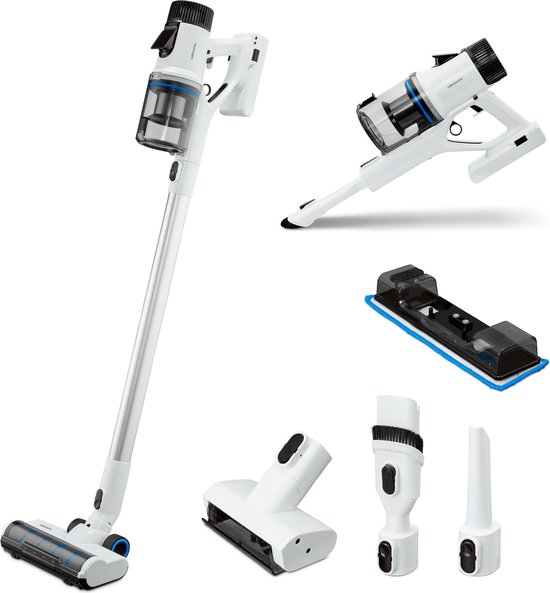 MEDION P350 W steelstofzuiger met wisfunctie (snoerloos, zakloos, cycloontechnologie, 350 watt, 2-in-1 steelstofzuiger, handstofzuiger, oplaadbare batterij, stofsensor, HEPA H13, LED-touchdisplay, bor