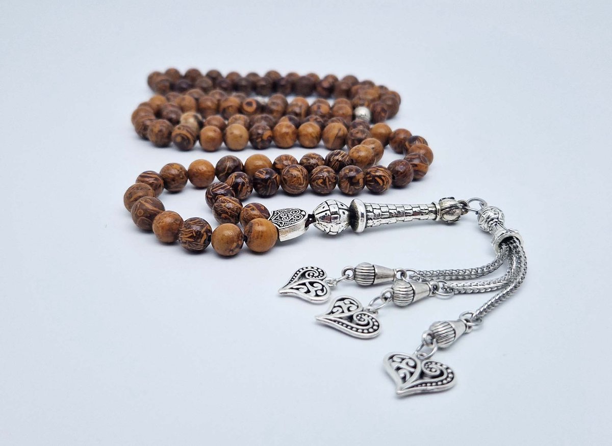 Handgemaakte tesbih "Tasbih" natuursteen "Jaspis van olifantenhuid" - Aantal kralen 99 - Diameter kralen 8MM - met metaal tassel "Harten" - Een mooi cadeau-idee
