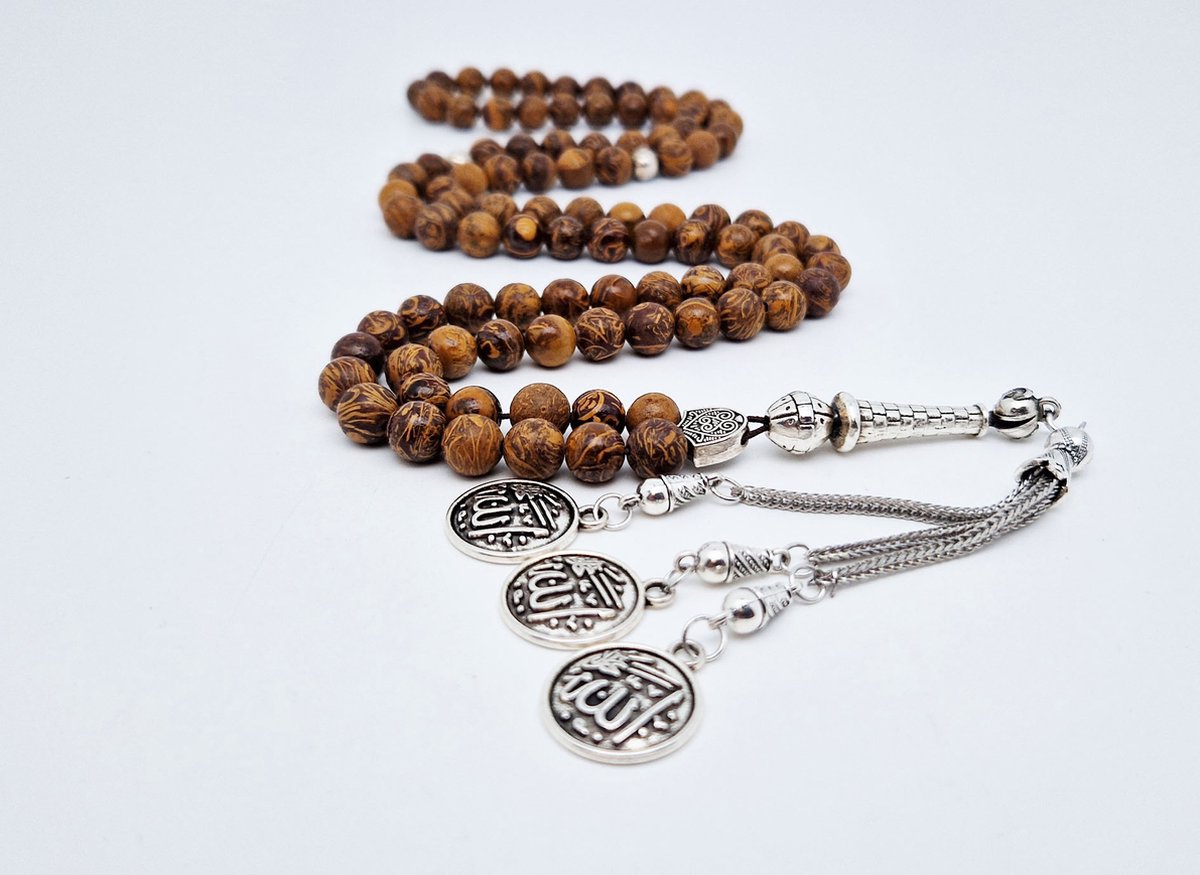 Handgemaakte tesbih "Tasbih" natuursteen "Jaspis van olifantenhuid" - Aantal kralen 99 - Diameter kralen 8MM - met metaal tassel "Allah jala jalaluh" - Een mooi cadeau-idee