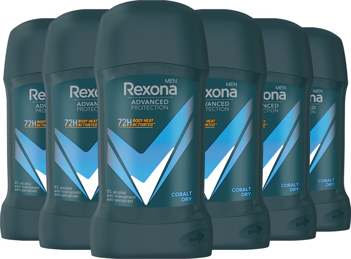 Bol.com Rexona Men Advanced Protection Anti-Transpirant Deodorant Stick - Cobalt Dry - 6 x 50 ml - Voordeelverpakking aanbieding
