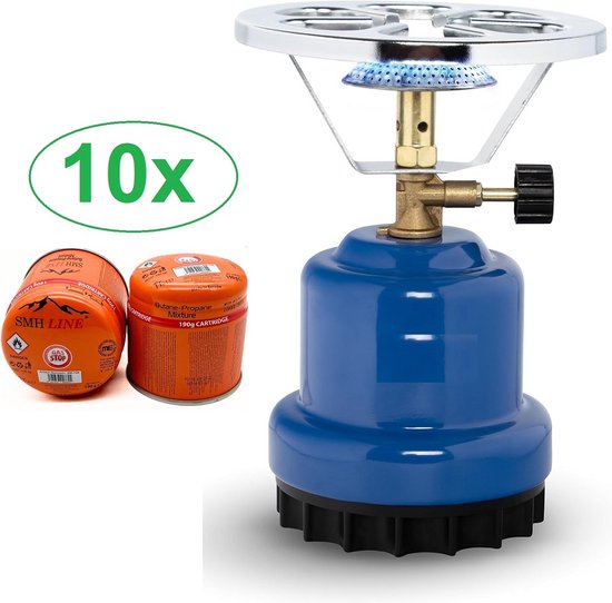 SMH LINE® Camping kooktoestel - Draagbaar Gasfornuis - Incl. 10x 190g gasflessen