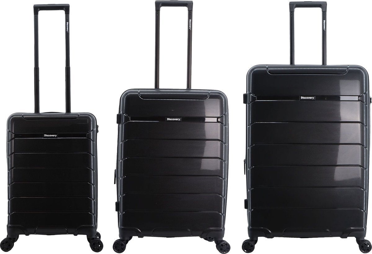 Discovery Skyward Harde Kofferset 3-Delig / Trolleyset / Reiskofferset - Zwart - Zwart / Set
