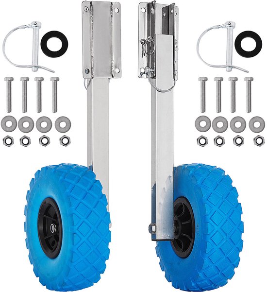 Verwijderbare Boot Launch Wielen - Voor Opblaasbare Boten, Inklapbaar, Roestvrij Staal, Draagvermogen 150 Kg, Luchtwielen 25x7,5 Cm