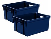 Caisse de rangement empilable EDA - 2x - plastique - 10 litres - L32 x l26 x H18 cm - bleu - boîte de rangement - rangement