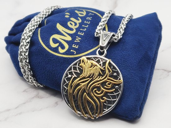 De mai | Loup Valknut Viking | collier hommes / bijoux Viking | Acier inoxydable / acier inoxydable 316L / acier chirurgical | 50 cm / or / argent