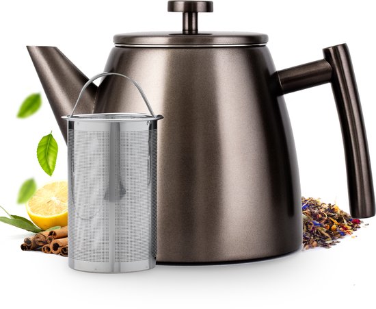 Vaja® Theepot Juliette Gun Metal - Dubbelwandig - 1 Liter - RVS Theekan met Filter