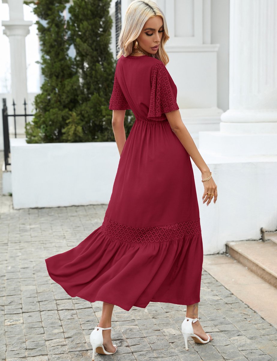 Dames Jurken Maxi Jurk Rood Bloemen Zomerjurk Strandjurk Dames