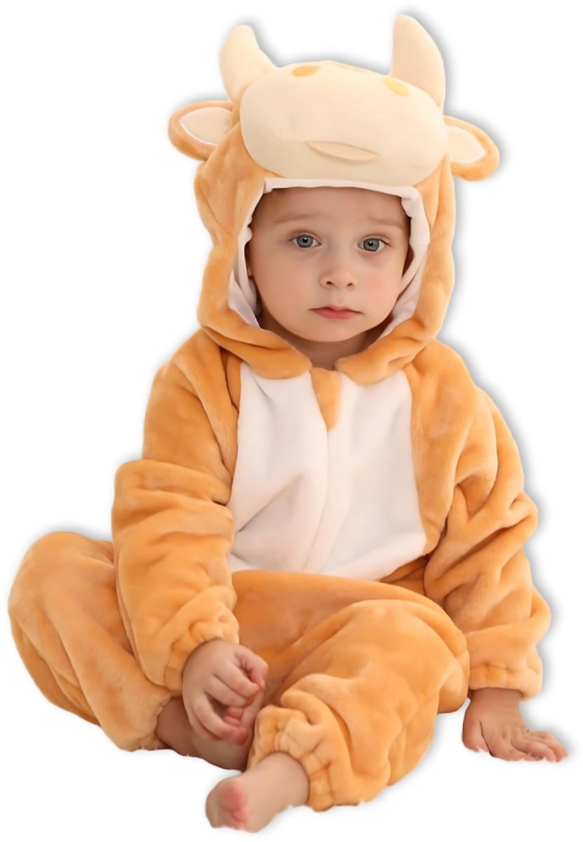 Koe Baby Dieren romper Verkleedpak – Peuter CarnavalKostuum – Onesie Kinderen 6 maanden tot 2 jaar – Flanel – Voor Kerstmis, Sinterklaas Cadeau – Jongen & Meisjes - Jumpsuit – Pyjama of Boxpak – Kruippak – Perfect kraamCadeau – Wit