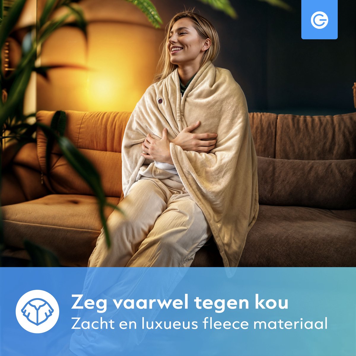 Silvergear Hoodie Deken 150x80cm Beige 3 Warmtestanden - afbeelding 3