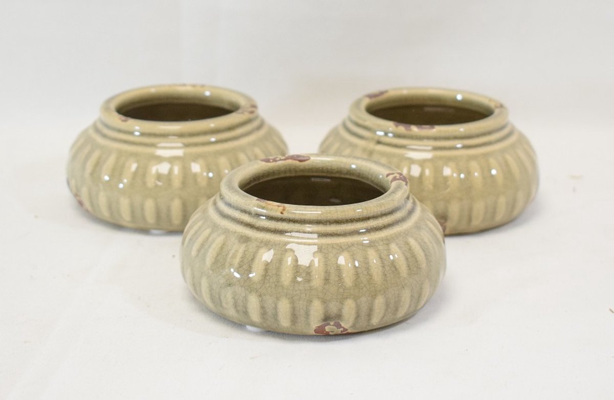 Riverdale - 3 stuks - waxinelichtjeshouder - grijs - groen - vintage - stoer - sober - Ø 10 - H 4,5 cm