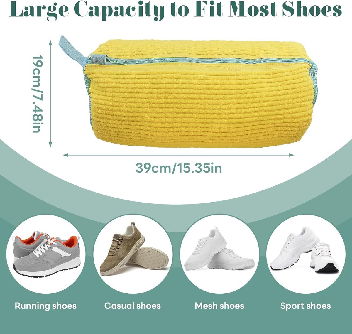 Nieuwe herbruikbare mesh sneaker waszak voor 360 ° reinigen - 2024 Schoen wasmachine zak met verstelbare band - Witte schoenen reinigen. — afbeelding 5