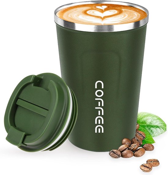 Premium RVS Koffiebeker To Go - Thermosbeker - Theebeker - 380ml - Groen