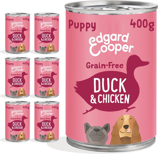 Edgard & Cooper Eend & Kip Blik - Voor Puppy's - Hondenvoer - 6 x 400g