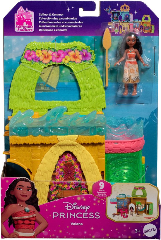 Verpakking van Vaiana speelset met pop, huisje, Pua en accessoires.