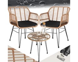 tectake® Tuinset Molfetta - Outdoor Wicker Zitgroep - Meubel voor 2 Personen - 3-delige Bistroset - Balkonmeubel - Tuinmeubelset met 2 Stoelen + Tafel - Kleine Weerbestendige Lounge voor Tuin, Balkon, Terras tectake® Tuinset Molfetta - Outdoor Wicker Zitgroep - Meubel voor 2 Personen - 3-delige Bistroset - Balkonmeubel - Tuinmeubelset met 2 Stoelen + Tafel - Kleine Weerbestendige Lounge voor Tuin, Balkon, Terras