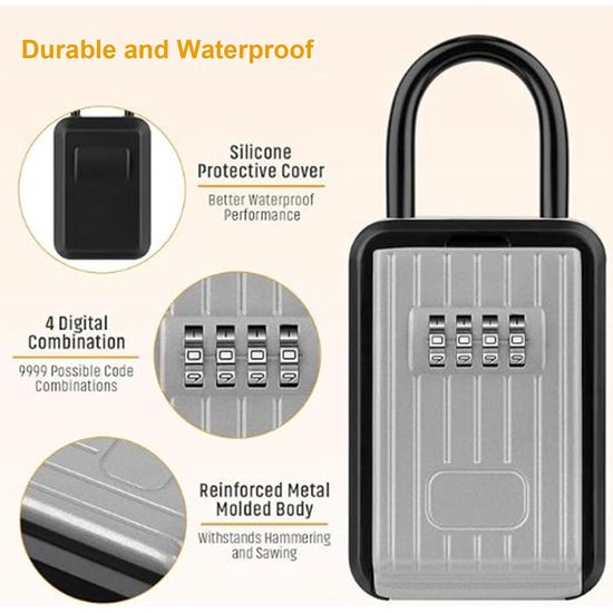 Key Lock Box Combination 4 Digits, Aluminum Alloy Lockbox, Spare Key ...