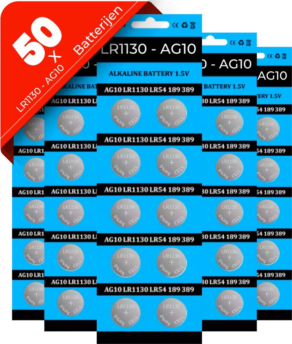 Maxenza lr1130 Batterij - ag10 batterijen - AG10 - LR1130 - lr1130 knoopcelbatterij - AG10 knoopcelbatterij Knoopcel Batterijen - Voordeelbundel - 50 Batterijen