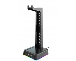 Bureaustandaard voor hoofdtelefoon, 3xUSB-hub, LED-achtergrondverlichting, ST-1545