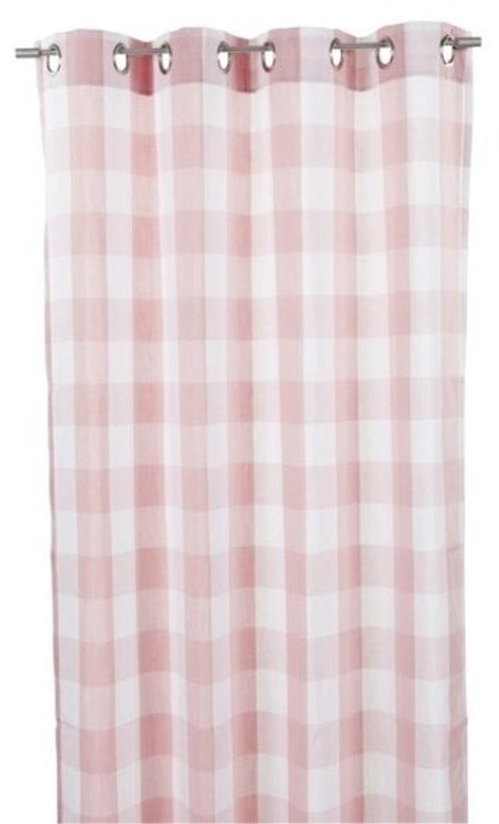 2LIF Marbella gordijn roze geblokt 140 cm x 260 cm