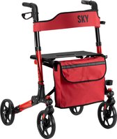 Sky - Lichtgewicht rollator - Special Edition Rood - Dubbel opvouwbaar - Met stokhouder, tas en rugband