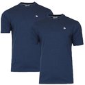 Twee donkerblauwe Donnay T-shirts met witte logo's op de borst.