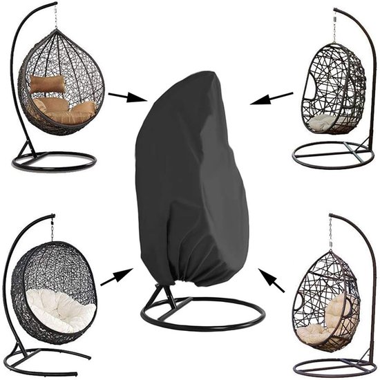 YCHK Stoelhoes voor hangstoel, hangstoelhoes, waterafstotende Oxford- beschermhoes voor patio, schommelstoel, ei-schommelstoel, zwevende stoel (115 x 190 cm) (zwart