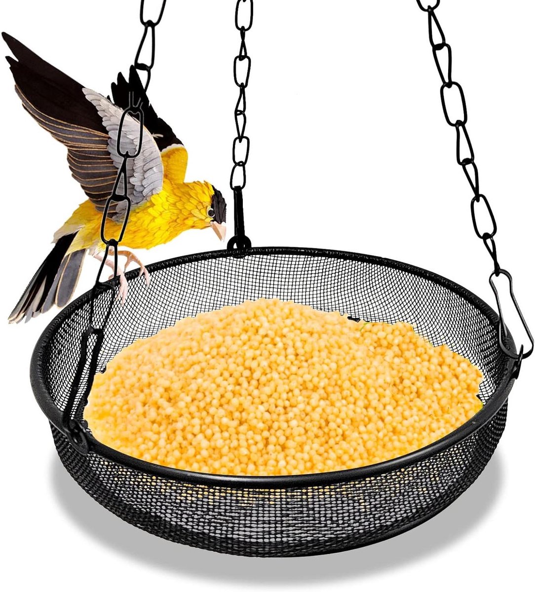 Hangende vogelvoederbak met lade en zaadvanger voor tuin buiten - zwart