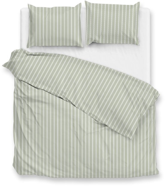 Zohome Housse de Couette Righe di Percalle - Couverture - Dekbed - Vert - 100% Katoen- Percale - Rayures - 240x220 + 2 taies d'oreiller 60/70 cm