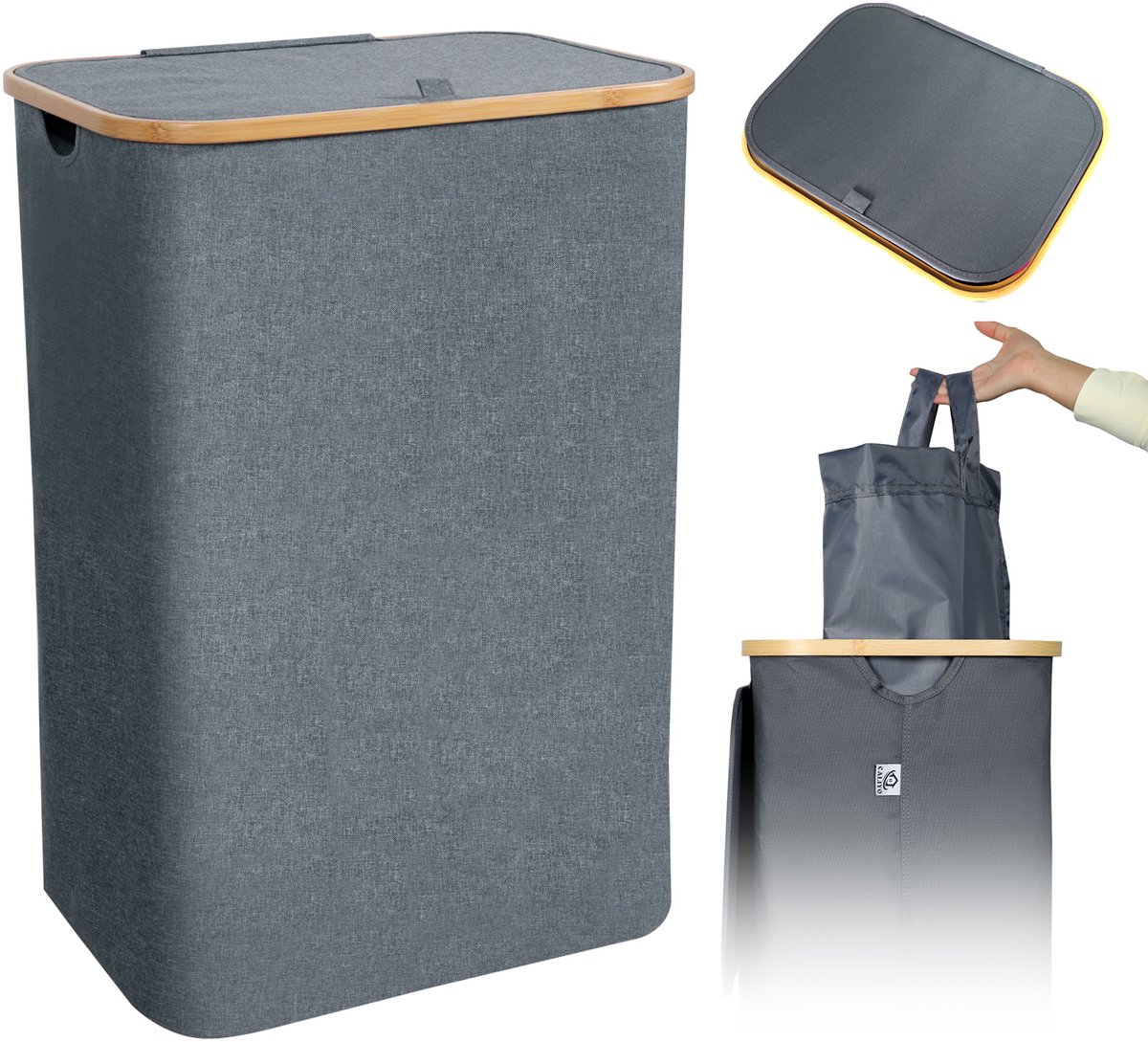 Goedkoopste CALIYO Wasmand - Wassorteerder - Wasmand met Deksel - 69×43.5×32.5cm Nis Wasbox - Opvouwbare Mand Vuile Was - 100L - Grijs