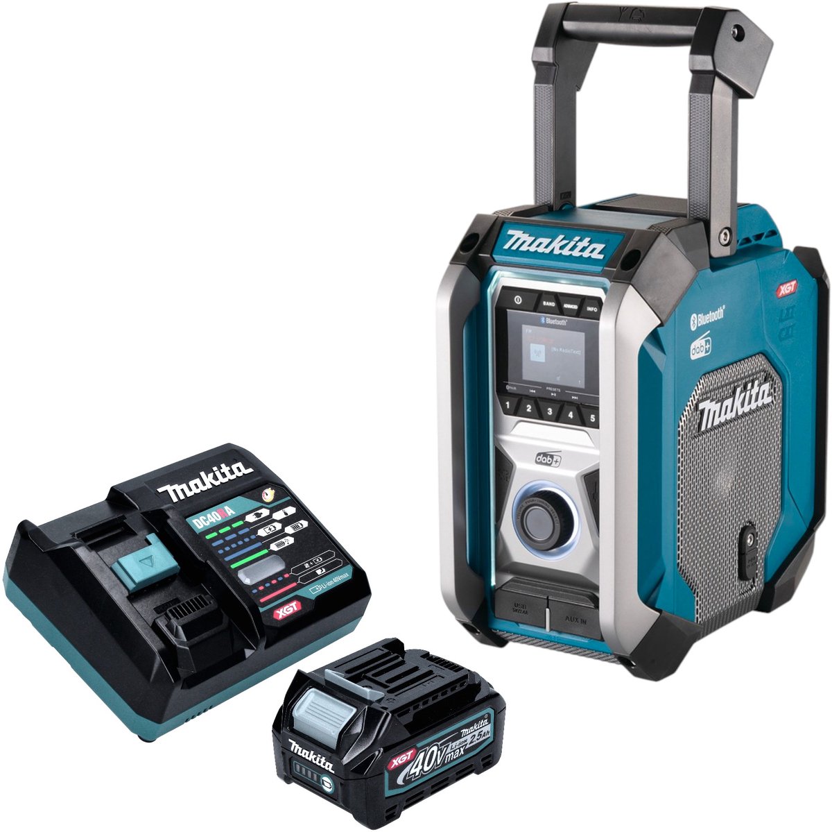 Makita MR 007 GD101 Draadloze bouwplaatsradio 12 - 40 V max. Bluetooth DAB+ USB + 1x oplaadbare accu 2,5 Ah + lader