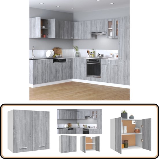 vidaXL Armoire murale suspendue en Chêne Sonoma Grijs 60 cm Armoire murale - Armoire de cuisine - Armoire murale - Armoire de rangement - Armoire grise