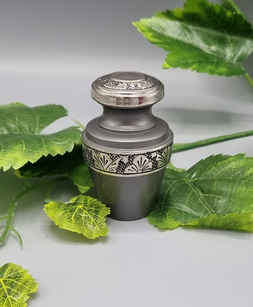 Mini urn - Messing - 170 - Grijs - Zilveren rand - Urn - Schroefdeksel