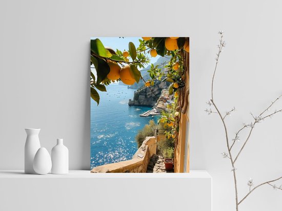 Affiche Amalfi - Citrons - Paysage - Art - Coloré - Vacances - Format 60 x 90 cm - 3521YR - Plaque aluminium DIBOND 3 mm - Plaque murale en métal