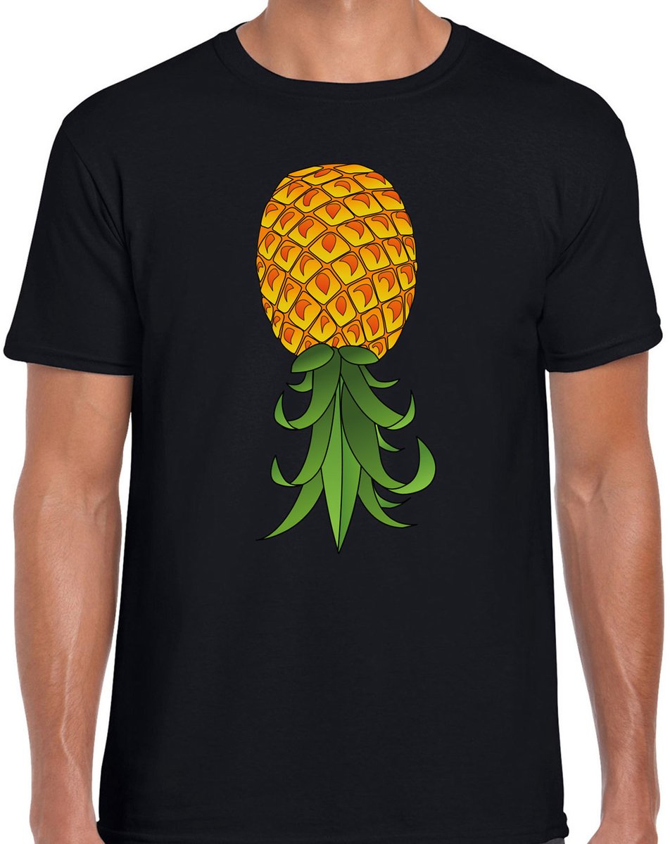 Bellatio Decorations Verkleed T-shirt heren - zwart - omgekeerde ananas - foute party/themafeest M