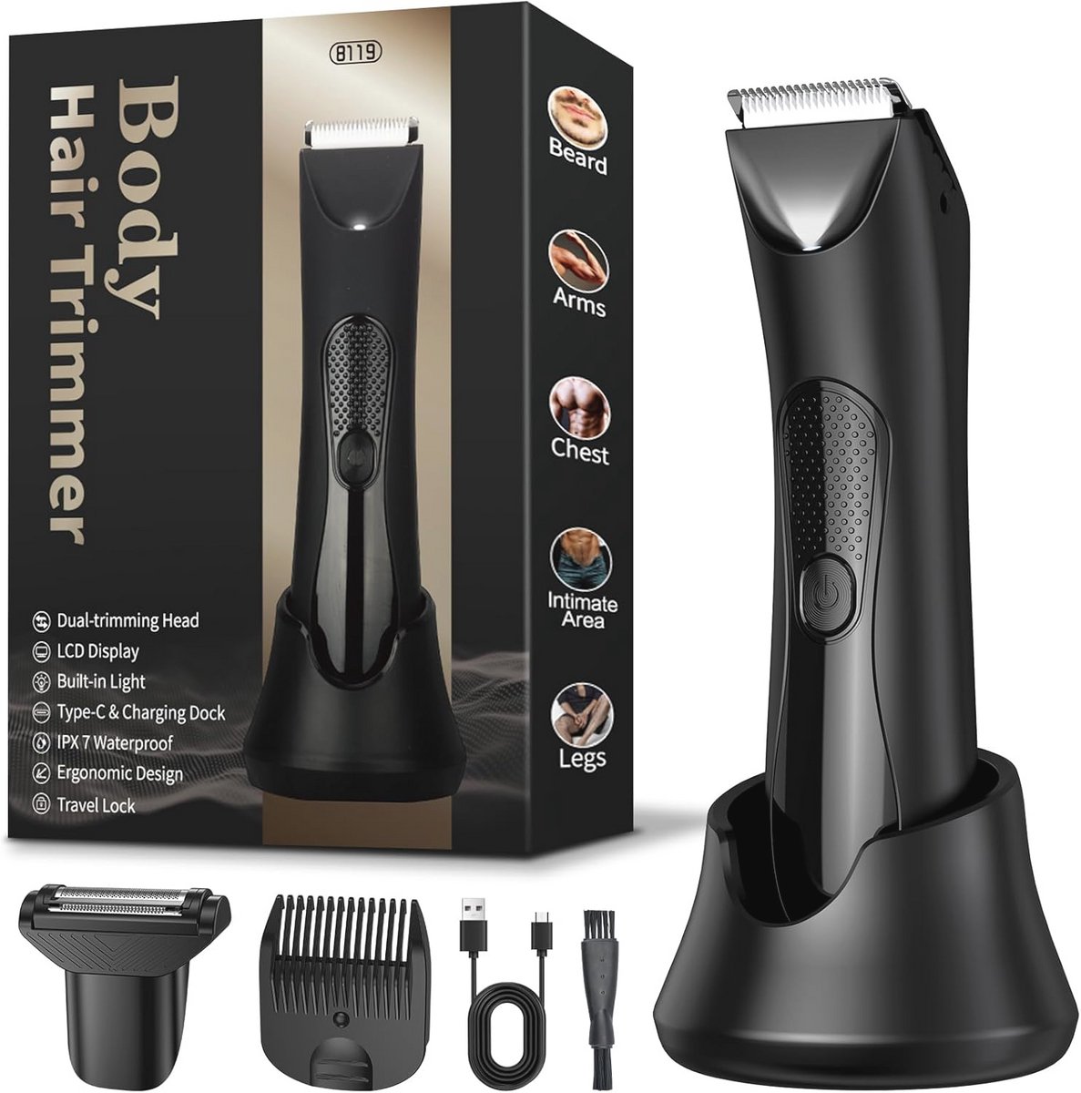 Lichaamshaartrimmer 2-in-1 voor mannen - IPX7 waterdicht, lang batterijleven, ergonomisch ontwerp