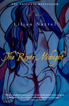Boekomslag van The River Midnight door Lilian Nattel met een abstract glas-in-loodontwerp in blauw- en paarstinten.