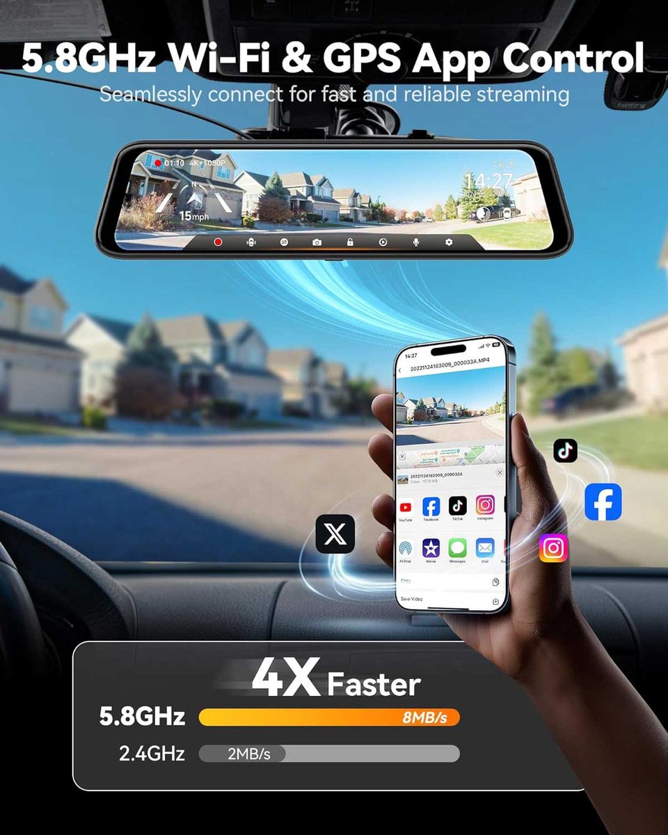 Wolfbox G850 Pro 4K Gps 64gb Mirror dashcam - Parkeermodus - 12,0 inch touchscreen Lcd - 4K + Full HD resolutie - Wifi met App - Gps ontvanger - 64gb Micro SD kaart - Spiegel dashcam en digitale binnenspiegel thumbnail 4