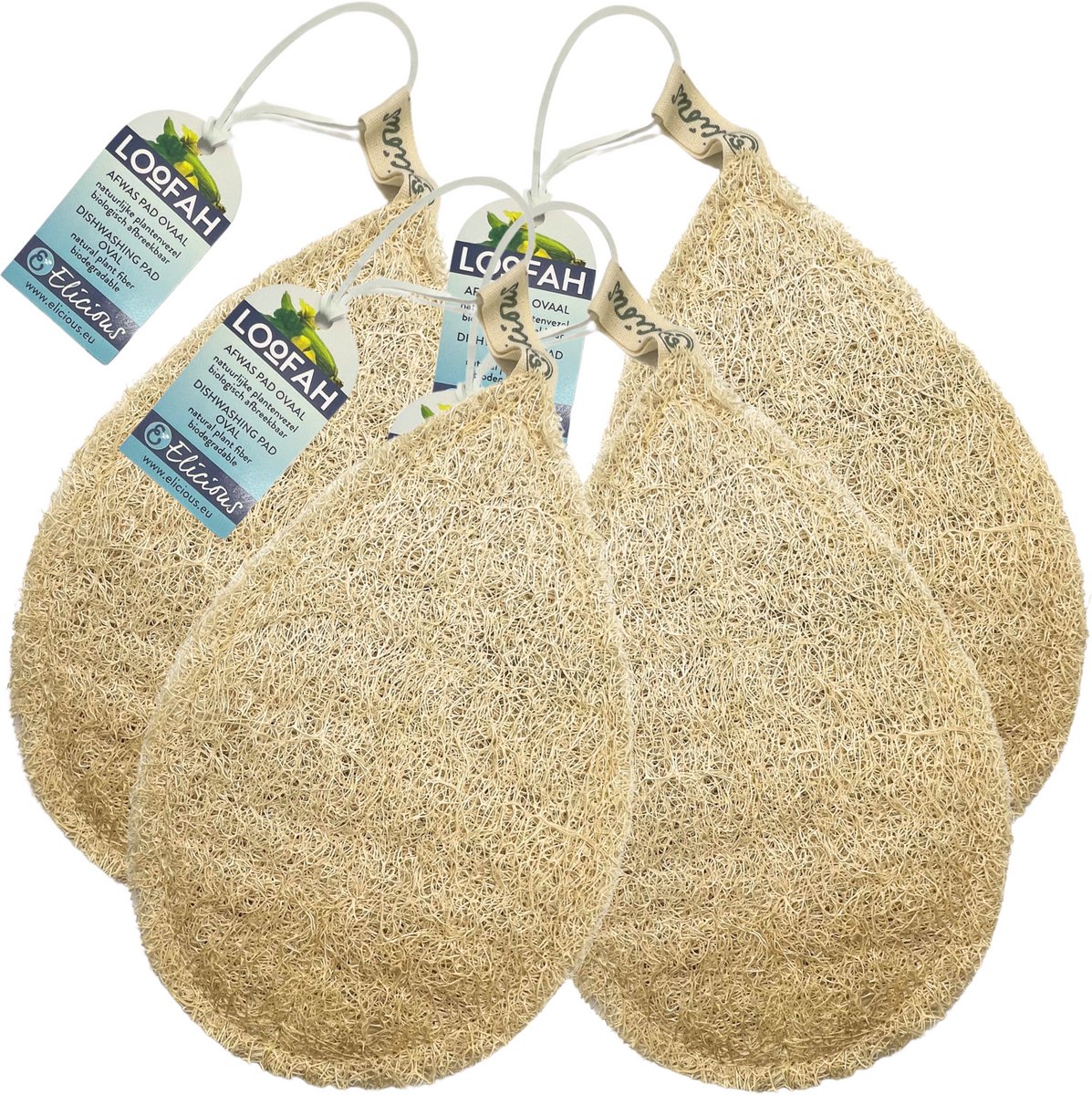 Goedkoopste Elicious® - Loofah - Afwas Pad - Ovaal - Set van 4 stuks - 100 Natuurlijk - Plantaardig - Biologisch Afbreekbaar - Afwasspons - Keukenspons - Natuurspons - Schuurspons - Plasticvrij - Duurzaam - Dierproefvrij - Vegan - Herbruikbaar