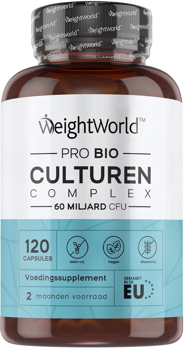 Goedkoopste WeightWorld Probiotica Complex - Pro Bio Culturen capsules met 60 miljoen CFU en 20 bacteriestammen - 120 vegan capsules