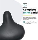 Compleet uniek zwart fietszadel, kenmerkend traditioneel ontwerp met focus op ergonomie.